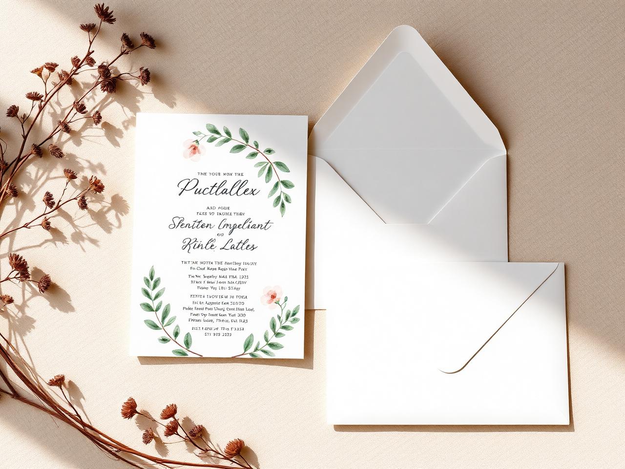 Hochzeitskarte mit floralem Design und Umschlag
