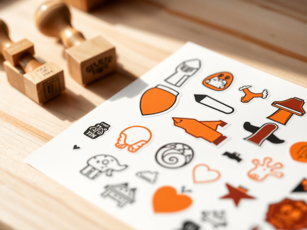 Holzgriff-Stempel und Aufkleber-Bogen